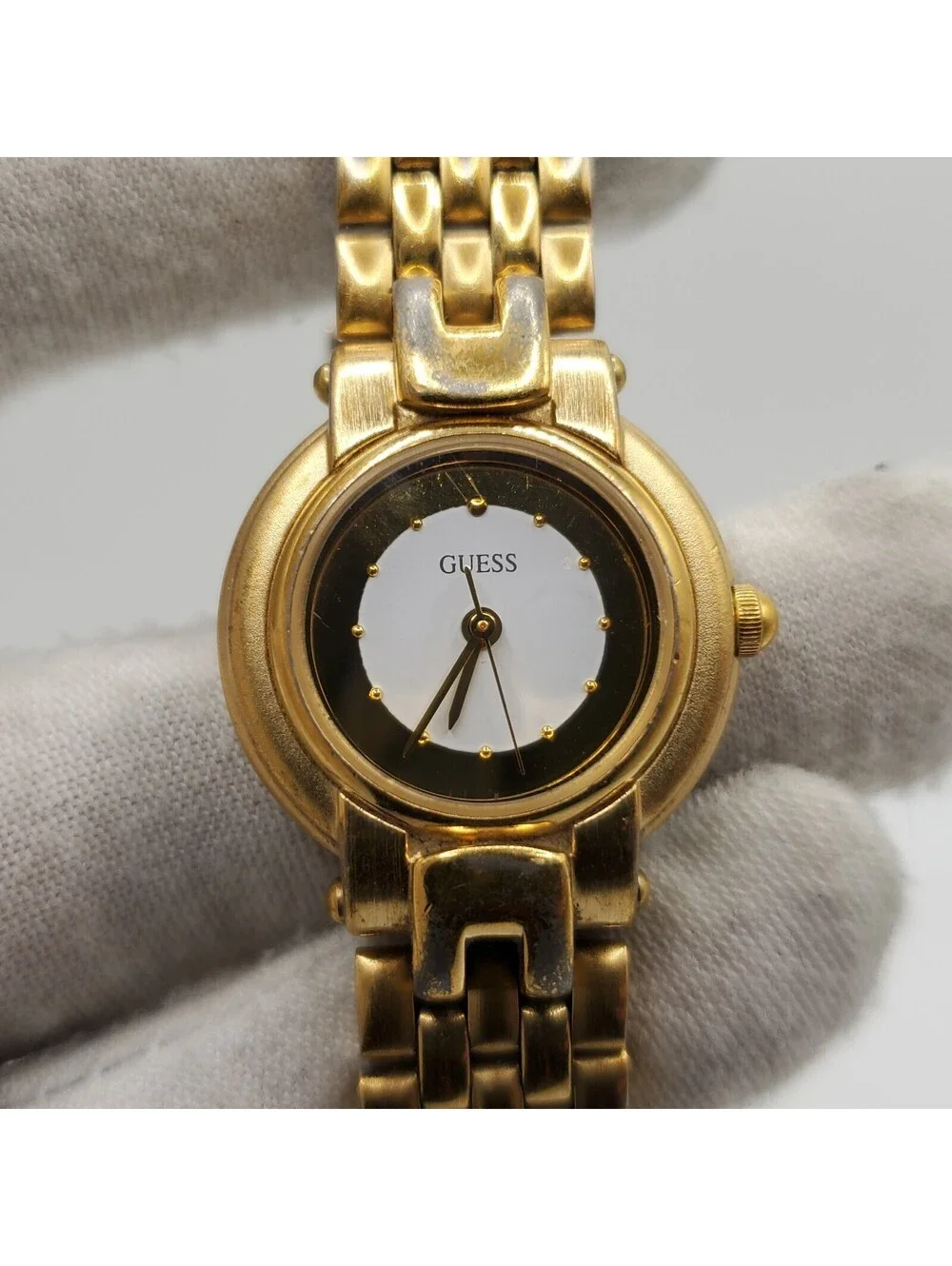 Guess Watch Womens 24mm Gold Tone Round Dial New Battery